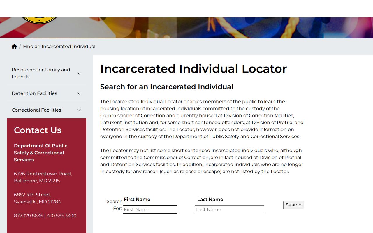 Maryland DPSCS locator limits for Talbot County released inmates