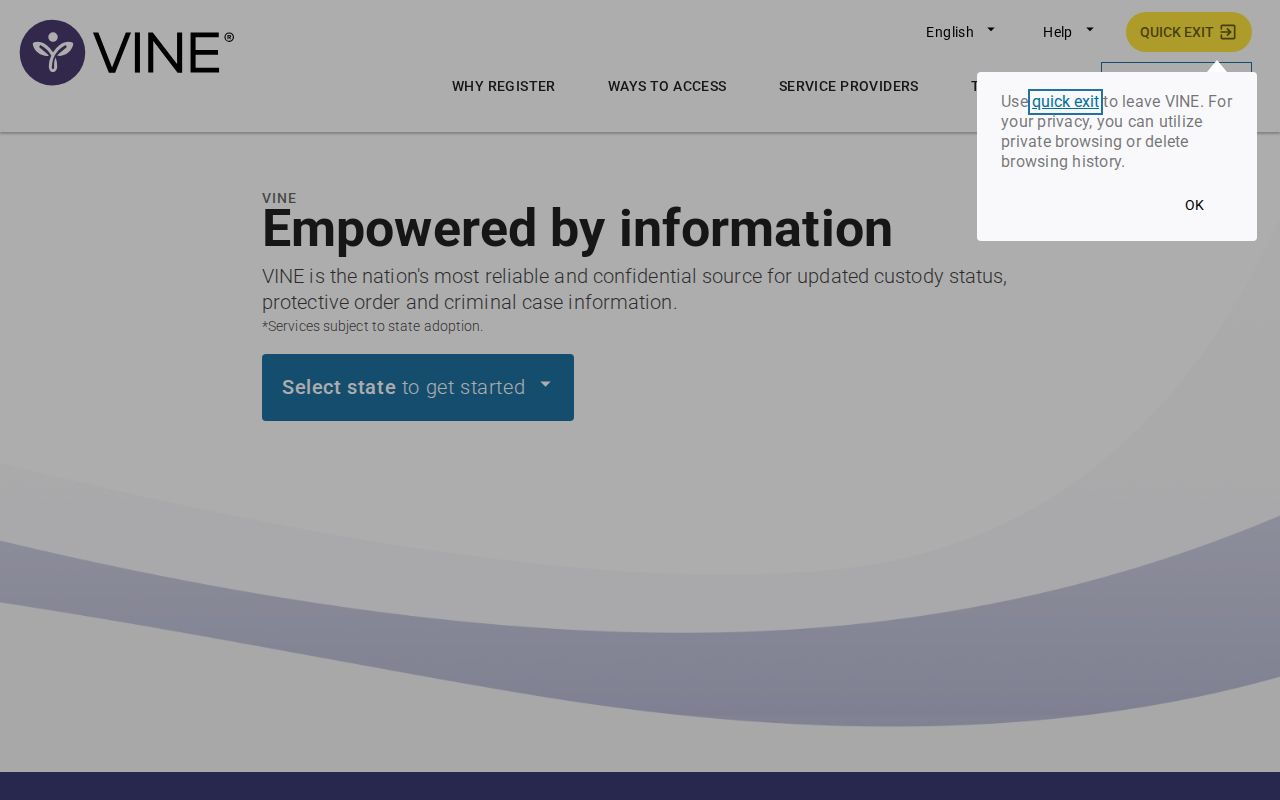Talbot County VINE inmate check and release alert screen
